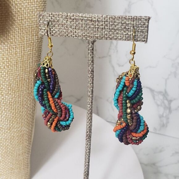 TWISTED SEED BEAD Necklace and Earrings Set Vibrant Colors - Picture 2 of 9